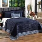 Cobre Leito Fortuny King 03pçs Percal 180 Fios Azul Marinho