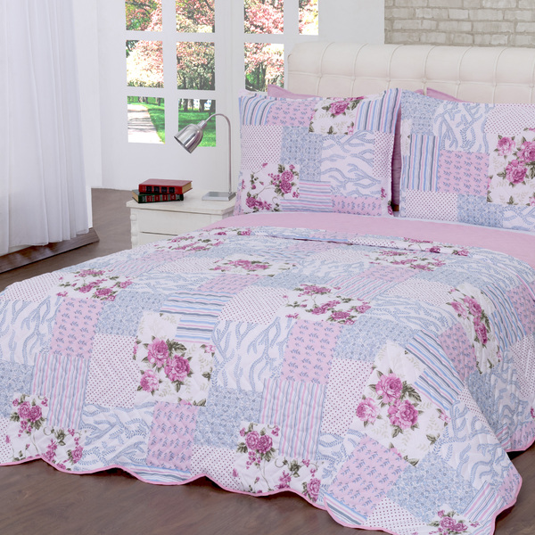 Cobre Leito Garden Dupla Face Queen Rosa 03 Peças [f101]