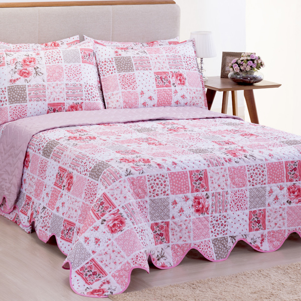 Cobre Leito Garden Dupla Face Queen Vermelho 03 Peças [f101]