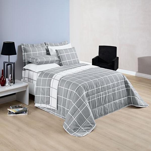 Cobre Leito King Austin 3pçs Dupla Face 200 Fios Cinza