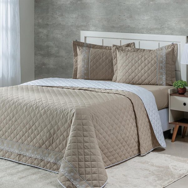 Cobre Leito King Charme Dupla Face Percal 180 Fios 3 Peças -