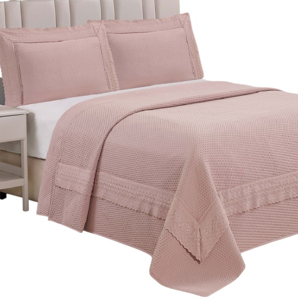 Cobre Leito King Encanto Bordado Inglês Percal 3pç 100% Polié