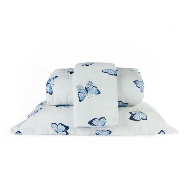 Cobre Leito King Essencialle 150 Fios 3 Peças - Borboletas Az