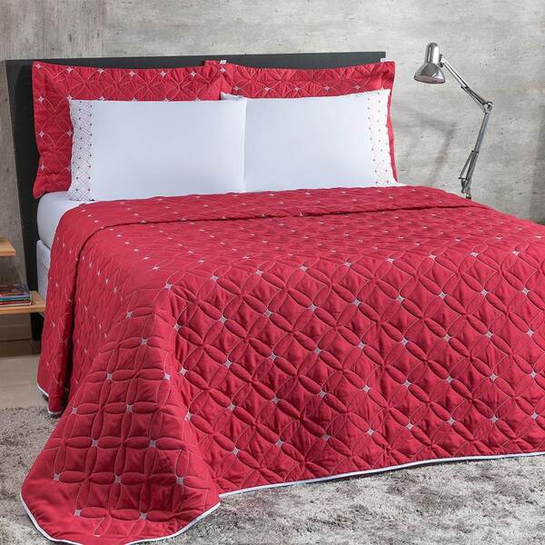 Cobre Leito King Ideale 200 Fios Bordado 6 Peças - Vermelho