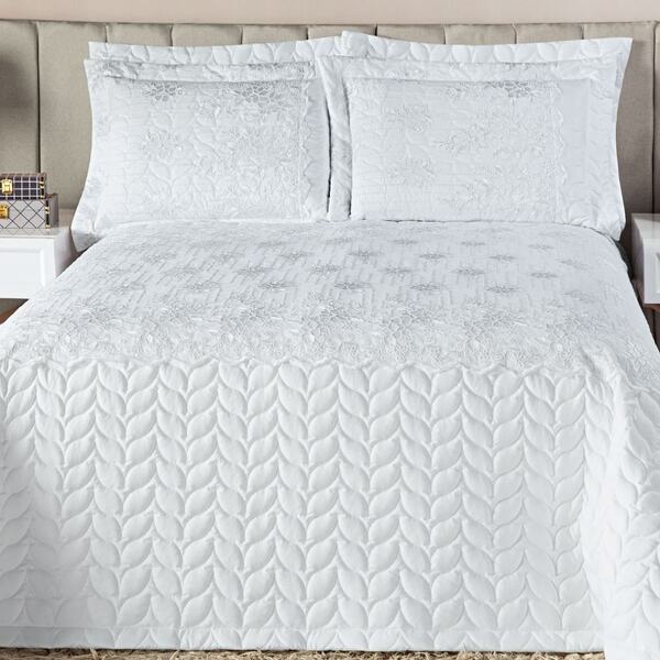 Cobre Leito King Realeza Micropercal 200 Fios Com Tule Bordad