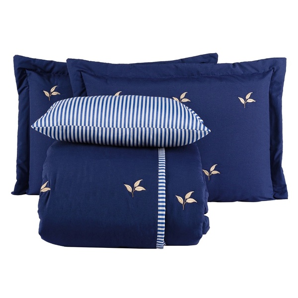 Cobre Leito King Torino Bordado 5pç 100% Poliéster - Marinho