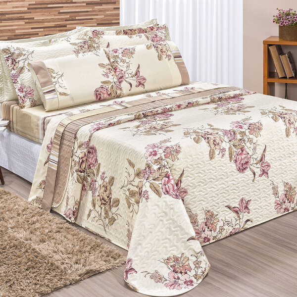 Cobre Leito Leio Super King Floral Estampado Palha Percal 180