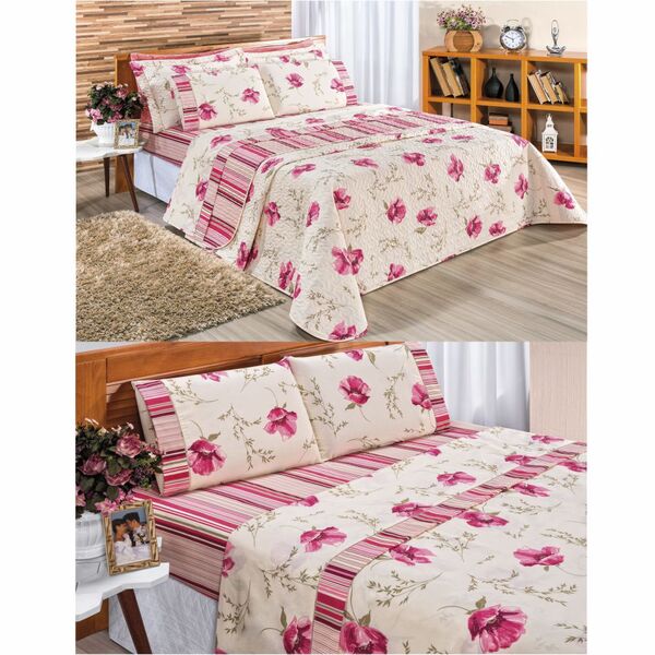 Cobre Leito Magnifik King + Lençol 7 Peças  - Floral Rosê
