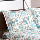 Cobre Leito Mariah King Floral Azul 3 Peças