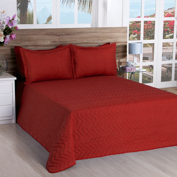 Cobre Leito Matelassado Classic Queen 03 Pçs Vermelho [f101]
