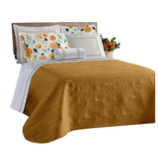 Cobre Leito Montenegro King Dupla Face 4 Peças - Mostarda - 1