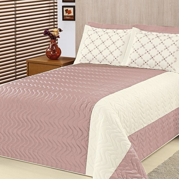 Cobre Leito Poly Tafeta Casal King 5 Peças Rosê