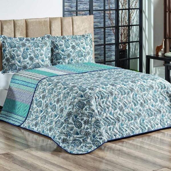 Cobre Leito Queen Alecrim Percal 3 Peças - Azul