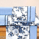 Cobre Leito Queen Azul Floral Estampado Dupla Face + Jogo De