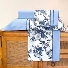 Cobre Leito Queen Azul Floral Estampado Dupla Face + Jogo De