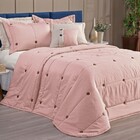Cobre Leito Queen Botão Bordado 200 Fios 7 Peças - Rose