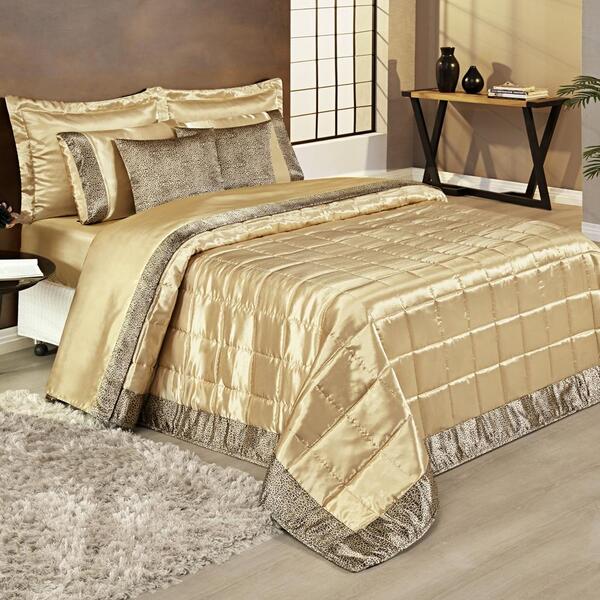 Cobre Leito Queen Cetim Charmousse Safari 7 Peças - Dourado