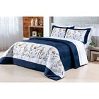 Cobre Leito Queen Estampado Azul Marinho 200 Fios 3 Peças
