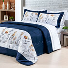 Cobre Leito Queen Estampado Azul Marinho 200 Fios 3 Peças