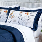 Cobre Leito Queen Estampado Azul Marinho 200 Fios 3 Peças