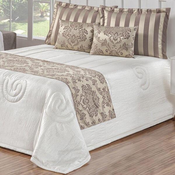 Cobre Leito Queen Gênova Seda E Jacquard 10 Peças - Cáqui