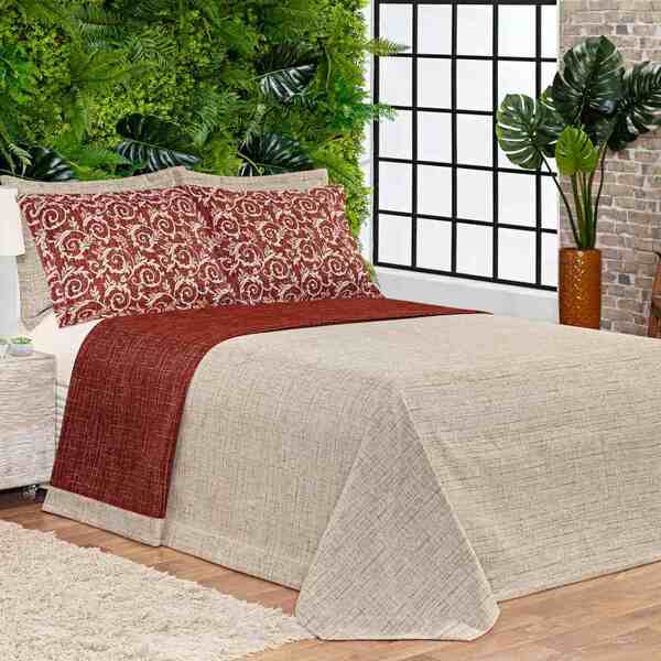 Cobre Leito Queen Marau Dupla Face Jacquard Rustico 3 Peças -