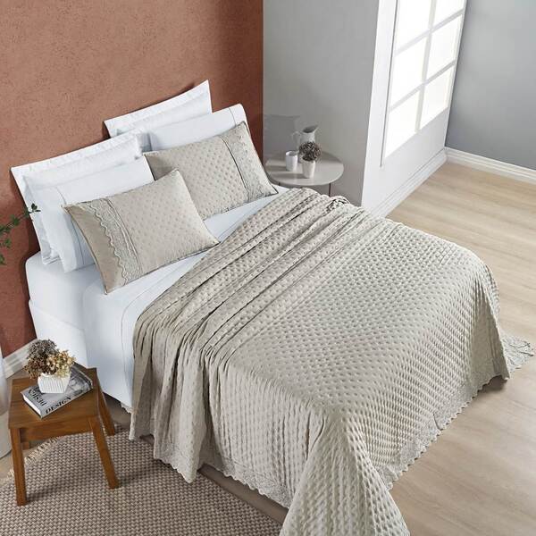 Cobre Leito Queen Nobless 200 Fios 3 Peças - Amendoa