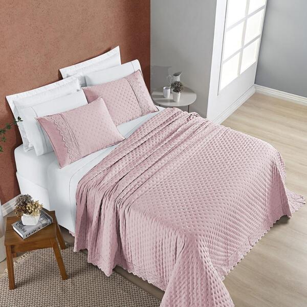 Cobre Leito Queen Nobless 200 Fios 3 Peças - Rosa Blush