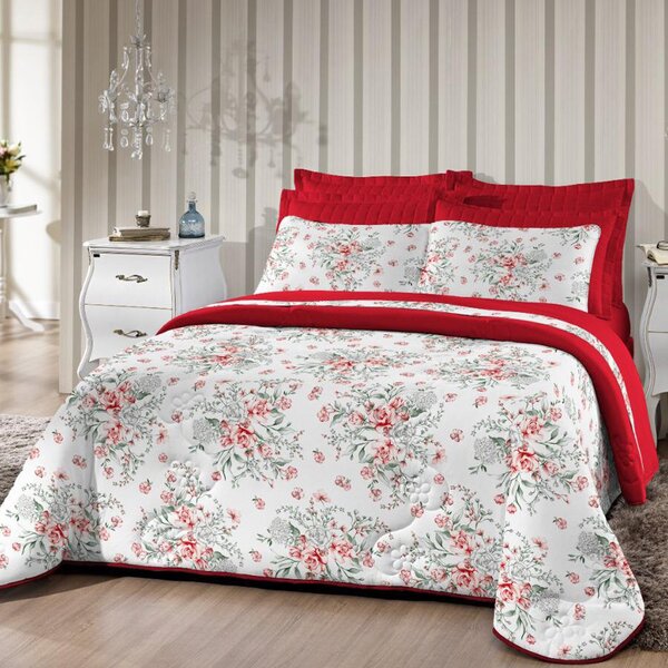 Cobre-leito Queen Tecebem Amor Malha 30/1 100% Algodão Vermel