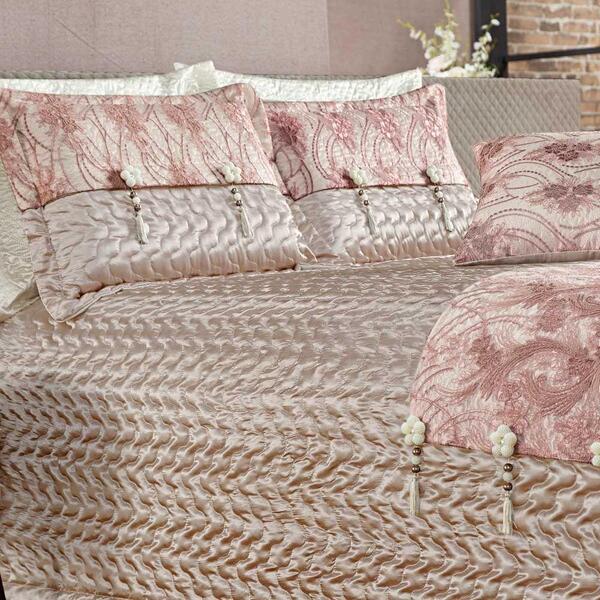 Cobre Leito Queen Tecido 8 Peças Rosê