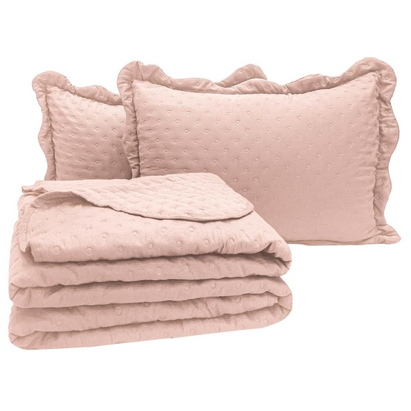 Cobre Leito Queen Vitoria Dupla Face 3pç 100% Poliéster - Rosé