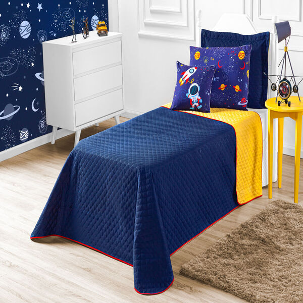 Cobre Leito Solteiro Astronauta Marinho E Amarelo Enxovais Aq