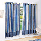 Cobre Leito Solteiro Azul Listrado 5 Peças + Cortina