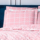 Cobre Leito Solteiro Estampado 2 Peças Grid Rosa Com Porta Tr