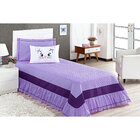Cobre Leito Solteiro Feminino Lilas Gatinha 4 Peças Com Almof