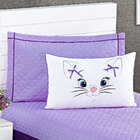 Cobre Leito Solteiro Feminino Lilas Gatinha 4 Peças Com Almof