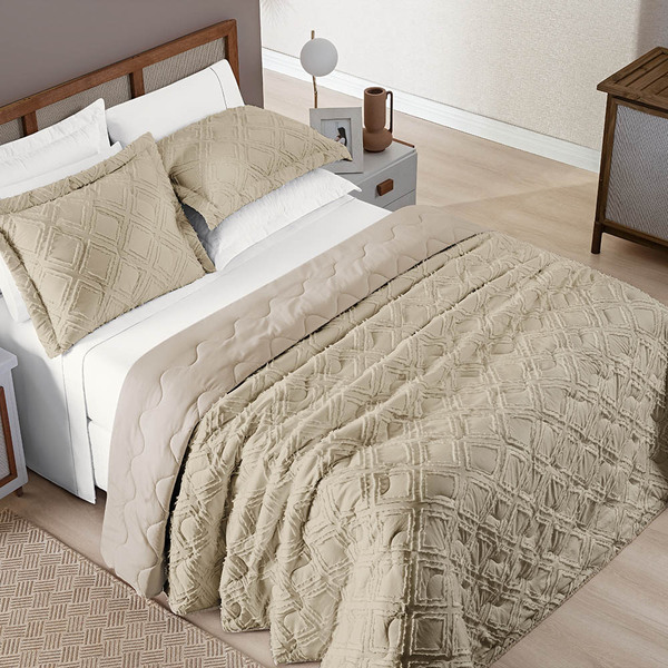 Cobre Leito Solteiro Harmonia 2 Peças Dupla Face - Cáqui - 10