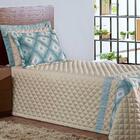 Cobre Leito Solteiro Lux Matelado 4 Peças Azul E Bege
