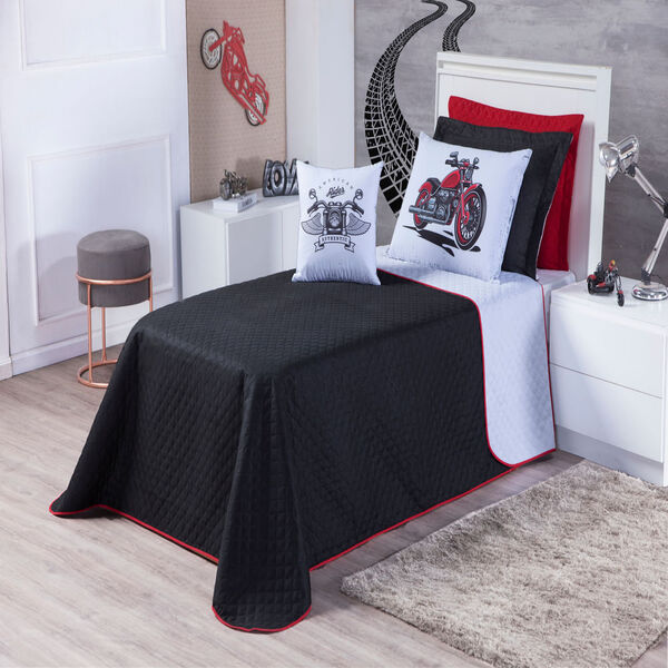 Cobre Leito Solteiro Moto Rider Preto E Branco Enxovais Aquar