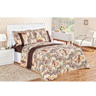 Cobre Leito Solteiro Tabaco + Jogo De Cama Estampado 200 Fios