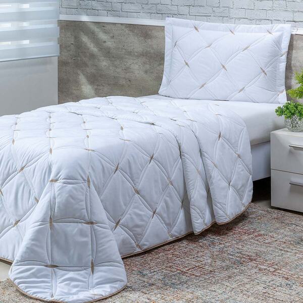 Cobre Leito Solteiro Unique 200 Fios Bordado 2 Peças - Branco