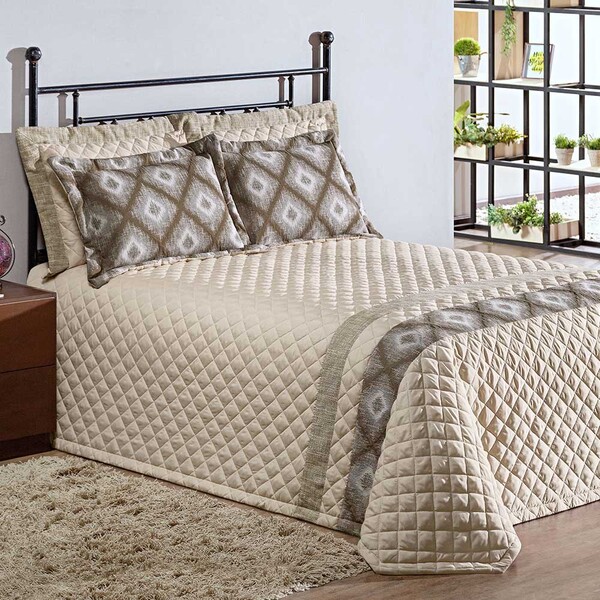 Cobre Leito Supreme Solteiro Jacquard 3 Peças - Cáqui