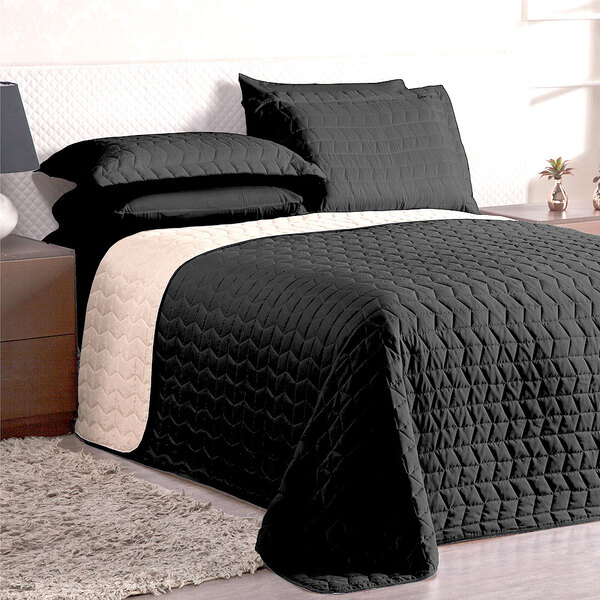 Cobre Leito Tamanho King 3 Peças Dupla Face Preto/palha 3 Peç