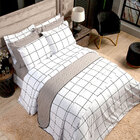 Cobre Leito Tamanho King Size Estampado Branco Quadriculado 3