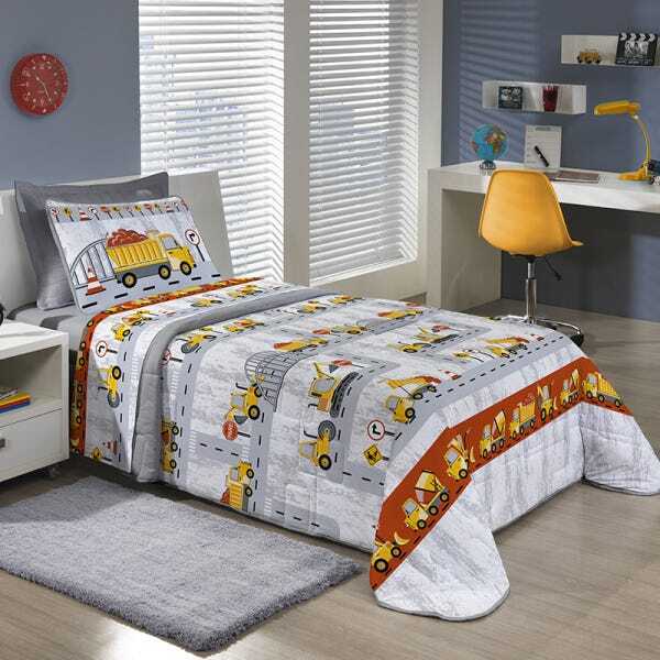 Cobre Leito Tecebem Casal Malha Caminhão Estampado Lyon Cinza