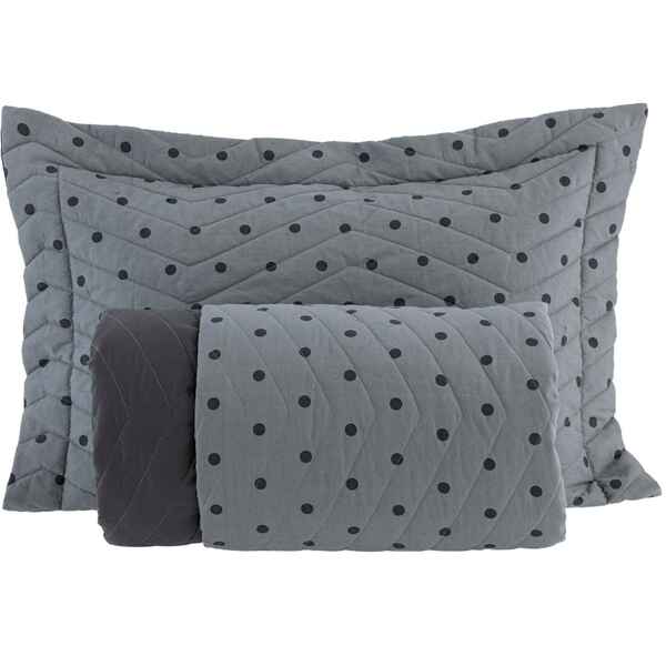 Cobreleito 3 Peças Casal Vida Bela Vintage Poá Chumbo Kacyuma