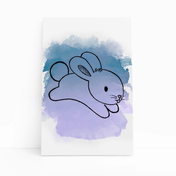 Coelho Azul Animais Colorido Infantil Quadro Canvas 100x70cm