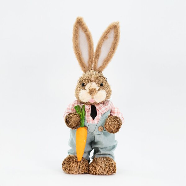 Coelho De Páscoa Decoração Em Palha Coelhinho Com Cenoura 46cm