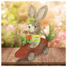 Coelho Fêmea De Palha Páscoa Carro De Cenoura Decoração 33cm