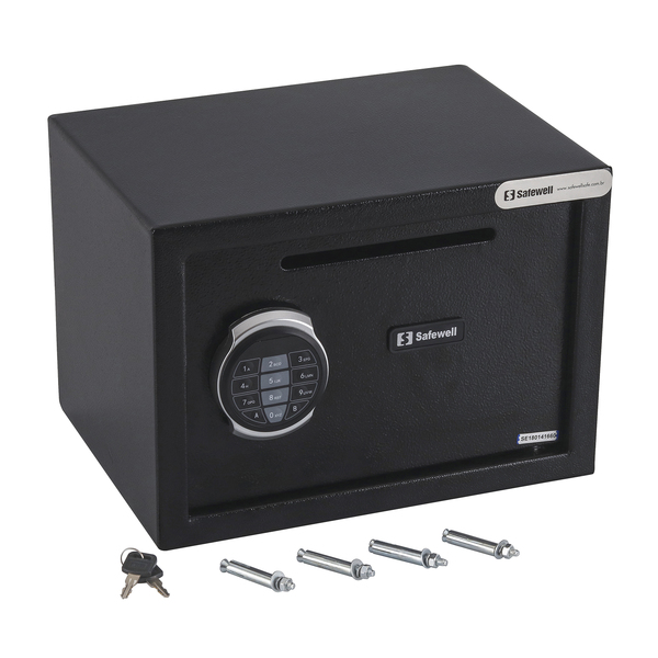 Cofre com Boca de Lobo Sobrepor com Chave e Senha 16L 25x35x25cm Preto Safewell